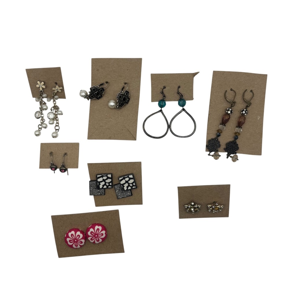 Lot of 8 Pairs Womens Assorted Earrings‎ Dangle Stud Drop Hoop Silver Tone